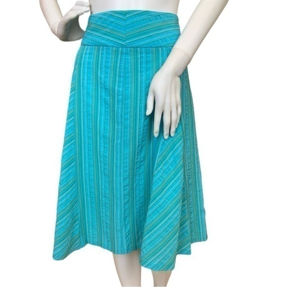 Nordstrom Halogen A-line Midi Skirt Green and Blue Stripes size 12